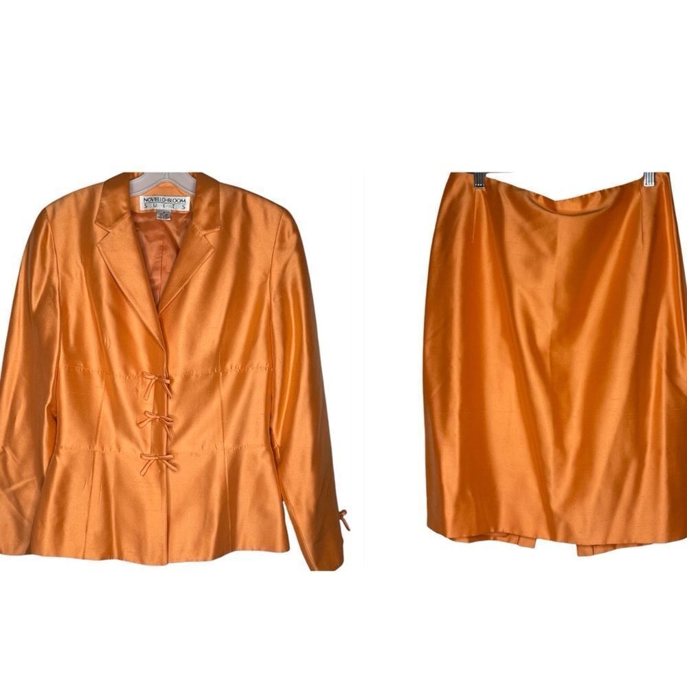 Vintage Noviello‎ Bloom Silk Skirt Suit Orange